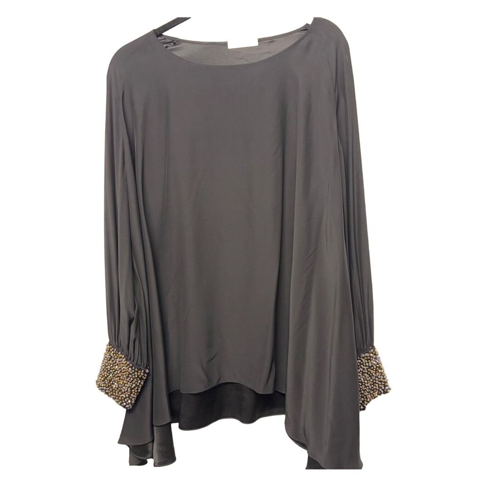 Gomez Gracia London Crystal‎ Cuff Sz 12 Oversized Shirt Shark Hem 100% Silk